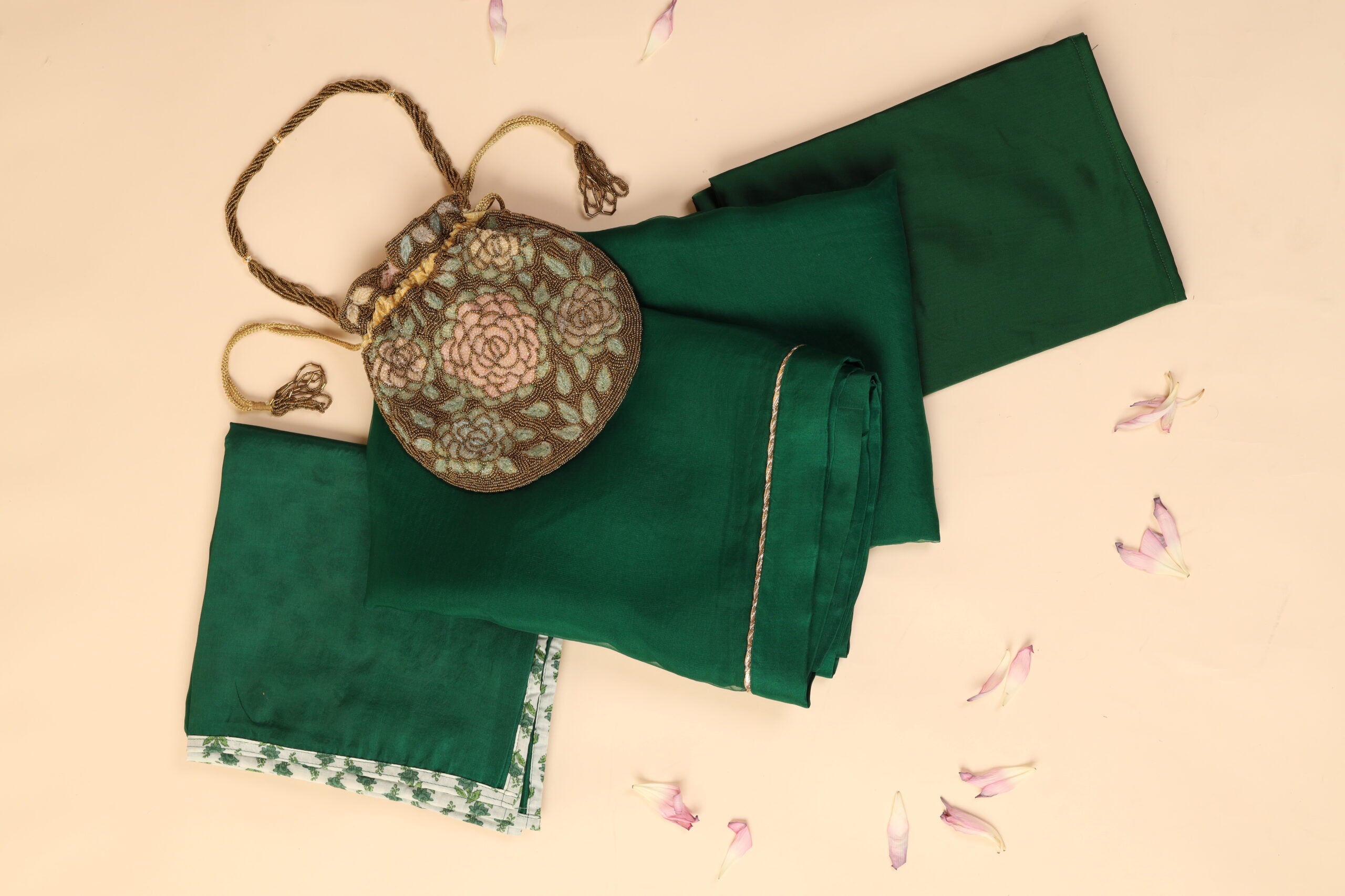 Emerald Green Half & Half Saree