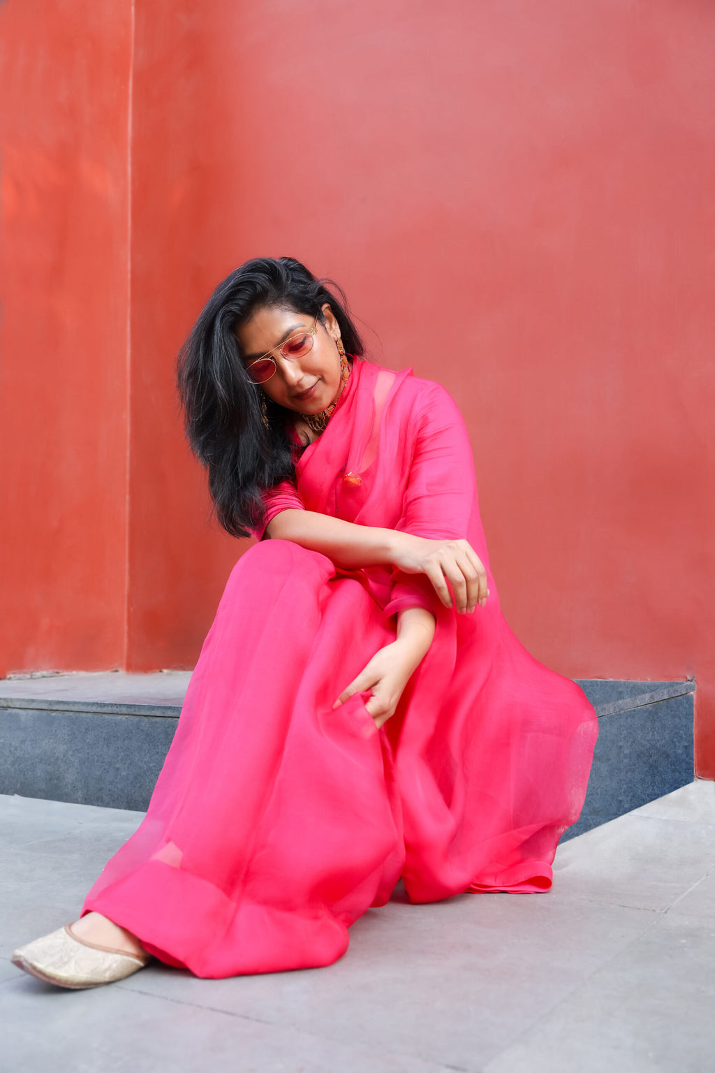 Hot Pink Organza Saree