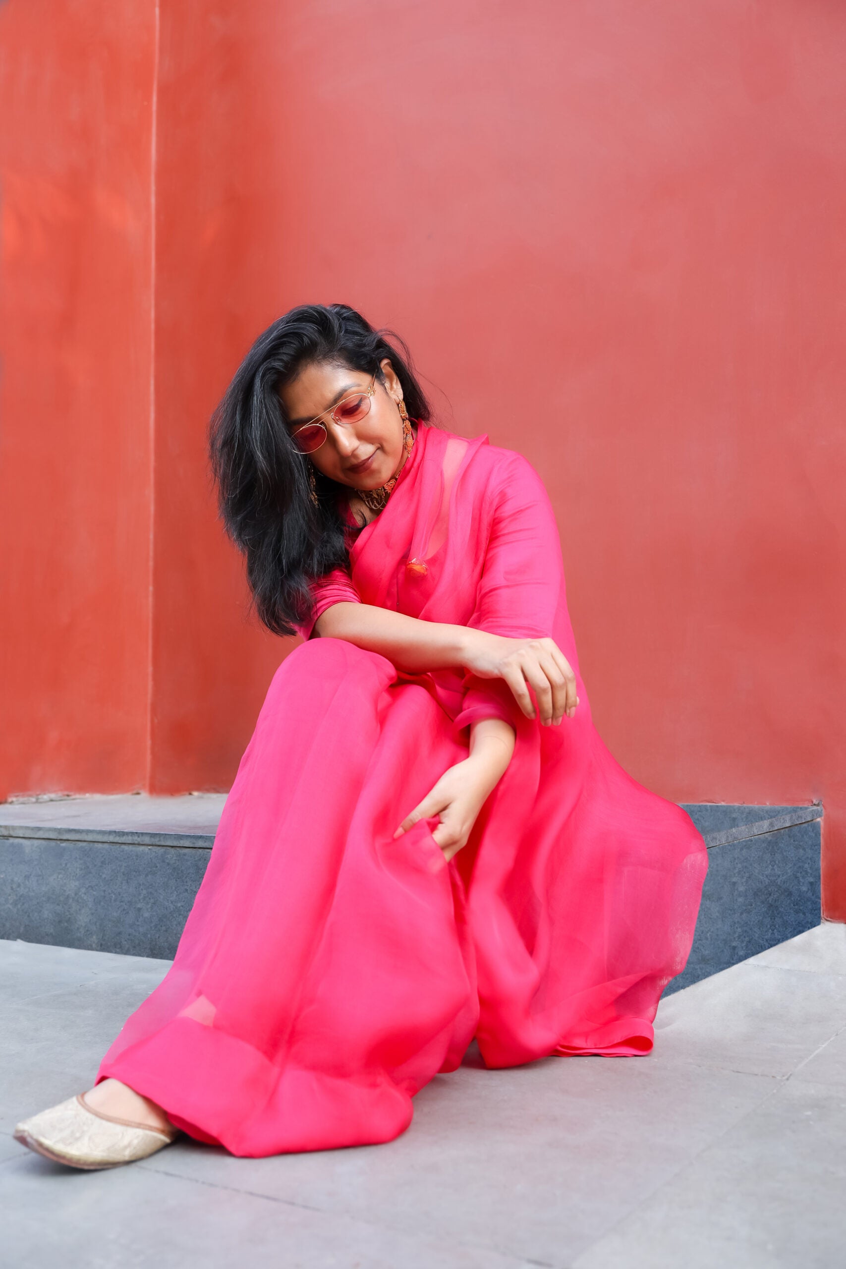 Hot Pink Organza Saree