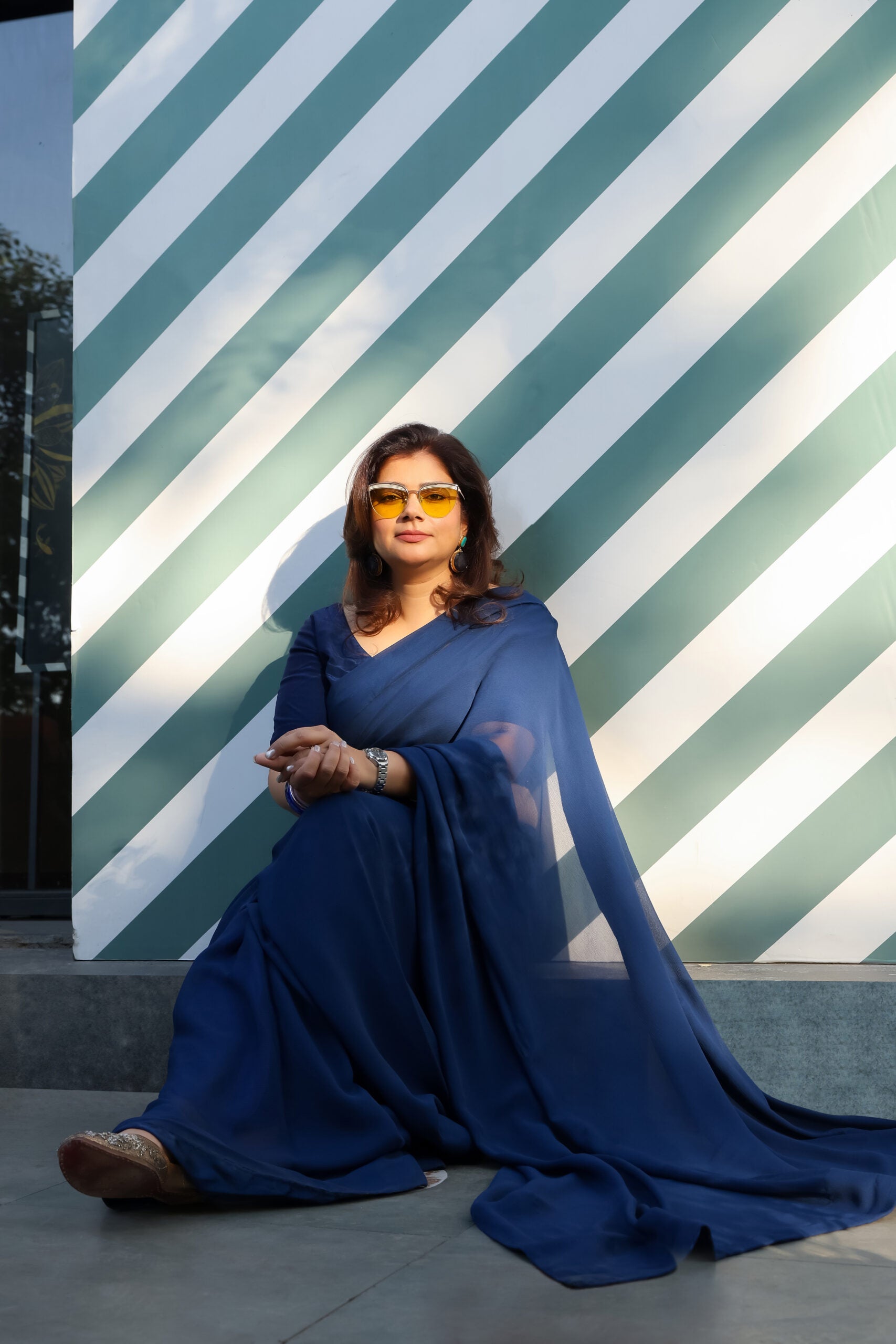 Navy Blue Chiffon Saree