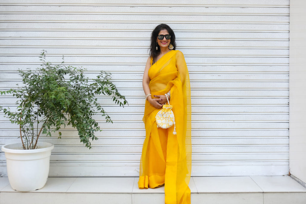 Yellow Organza Saree