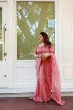 Dusty Pink Organza Saree