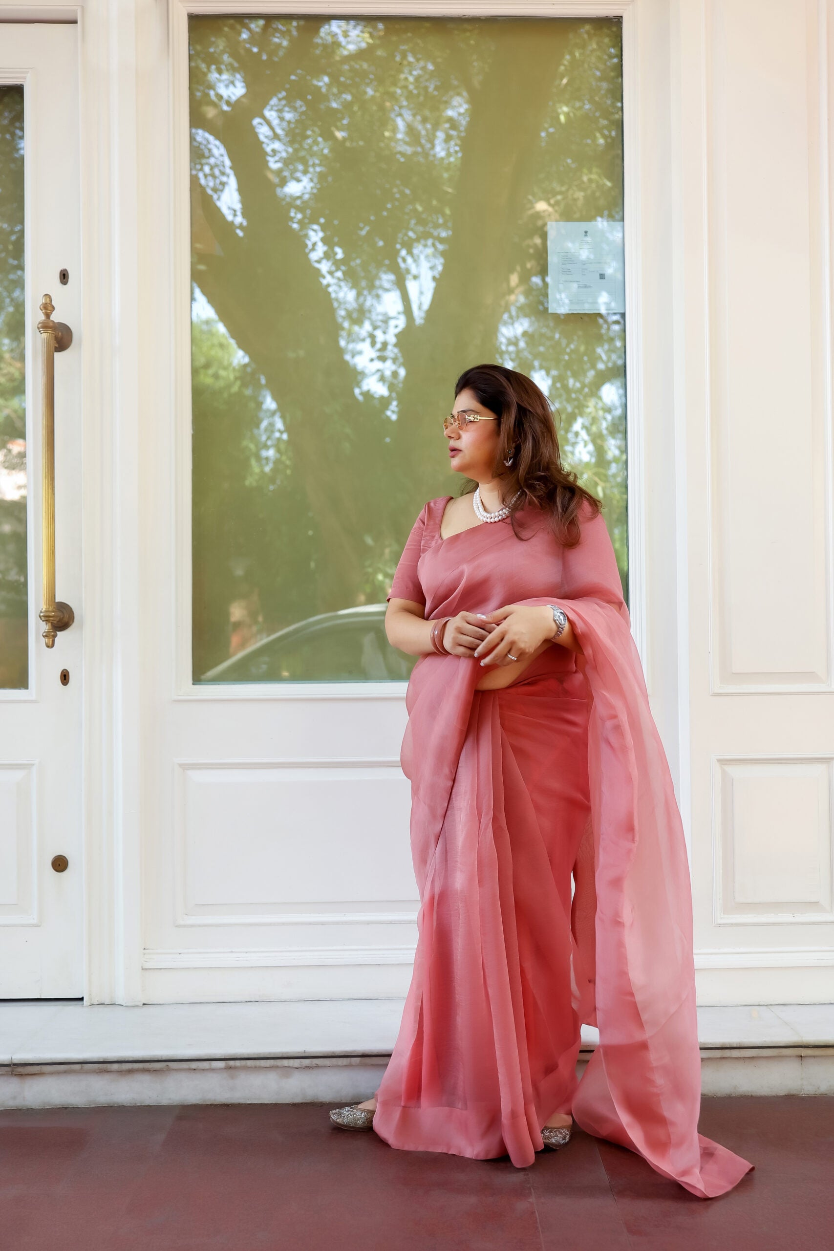 Dusty Pink Organza Saree