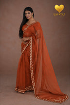 Rust Orange Silver & Gold Edge Saree