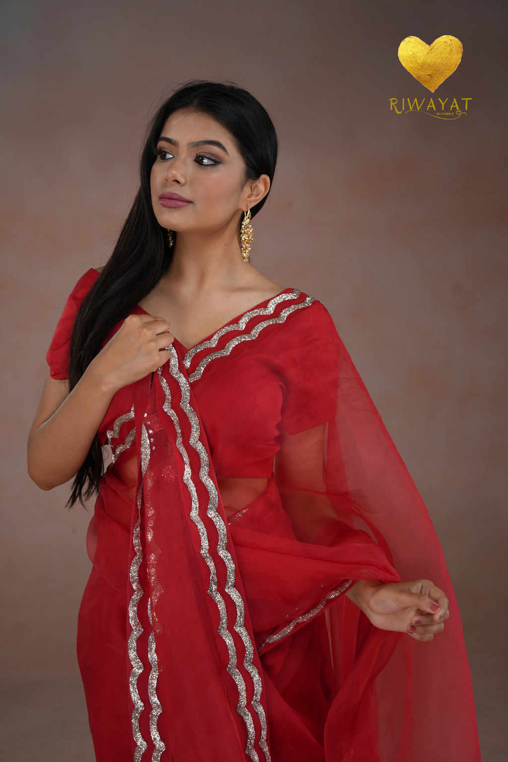Red Silver & Gold Edge Saree