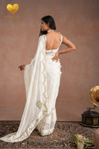 Pearl White Zari Moti Embroidered Organza Saree
