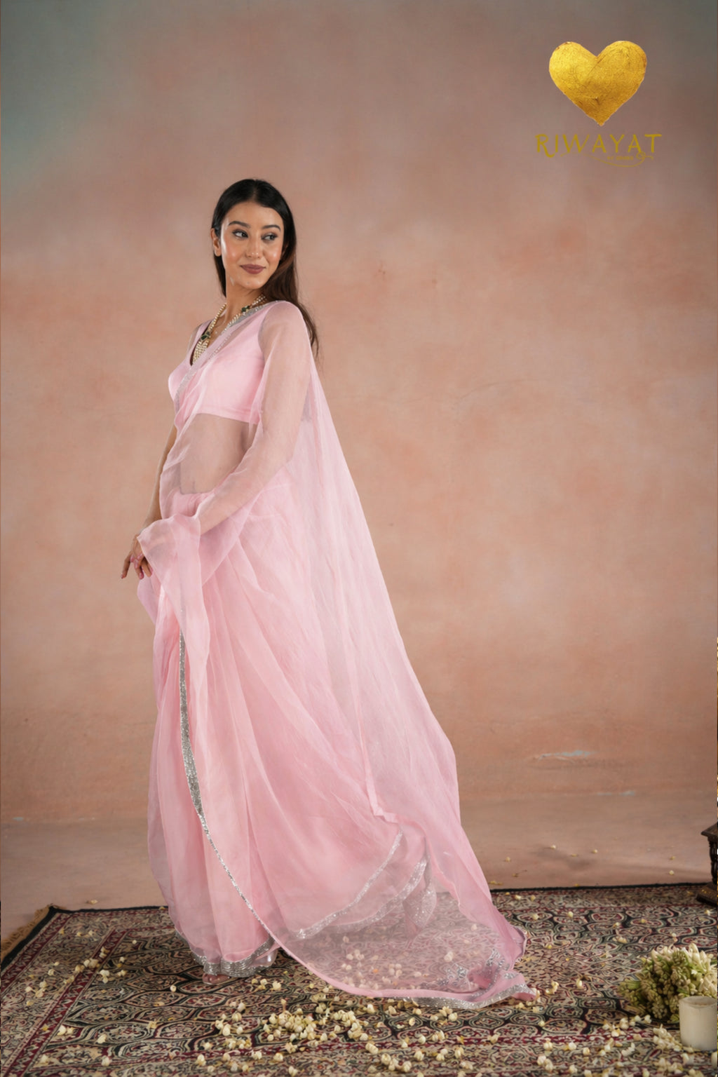 Silver Cutdana Embroidered Organza Saree