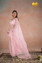 Silver Cutdana Embroidered Organza Saree