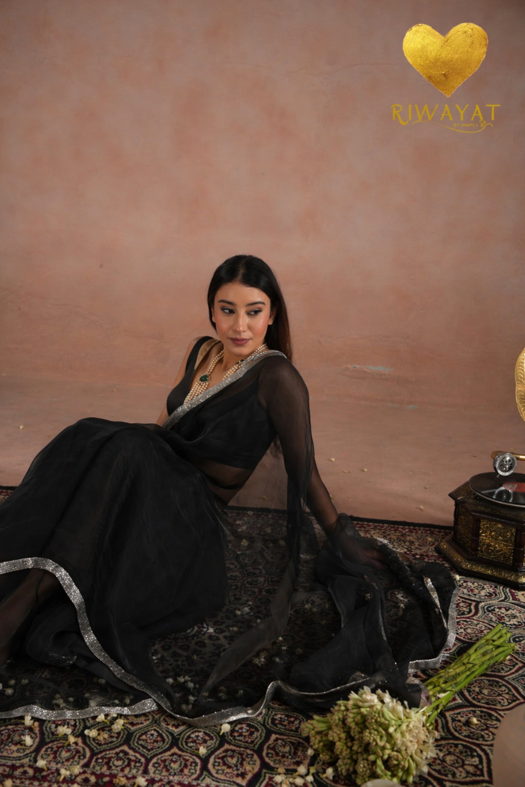 Silver Cutdana Embroidered Organza Saree