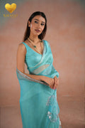 Silver Cutdana Embroidered Organza Saree