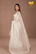 Ice White Organza Saree with Floral Swirl Embroidery
