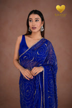 Royal Blue Organza Saree with Floral Swirl Embroidery