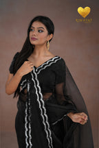 Jet Black Silver & Gold Edge Saree