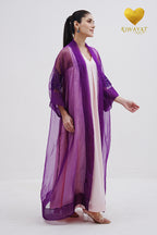 Yalla Habibi Ivory Dress with Purple Sheer Jacket