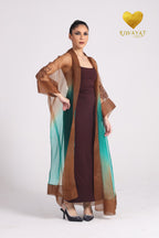 Yalla Habibi Burgundy Dress with Brown & Teal Ombré Jacket