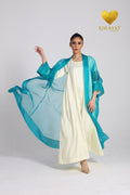 Yalla Habibi Ivory Dress with Teal Floral Sheer Jacket