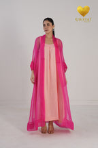 Yalla Habibi Peach Dress with Pink Sheer Jacket