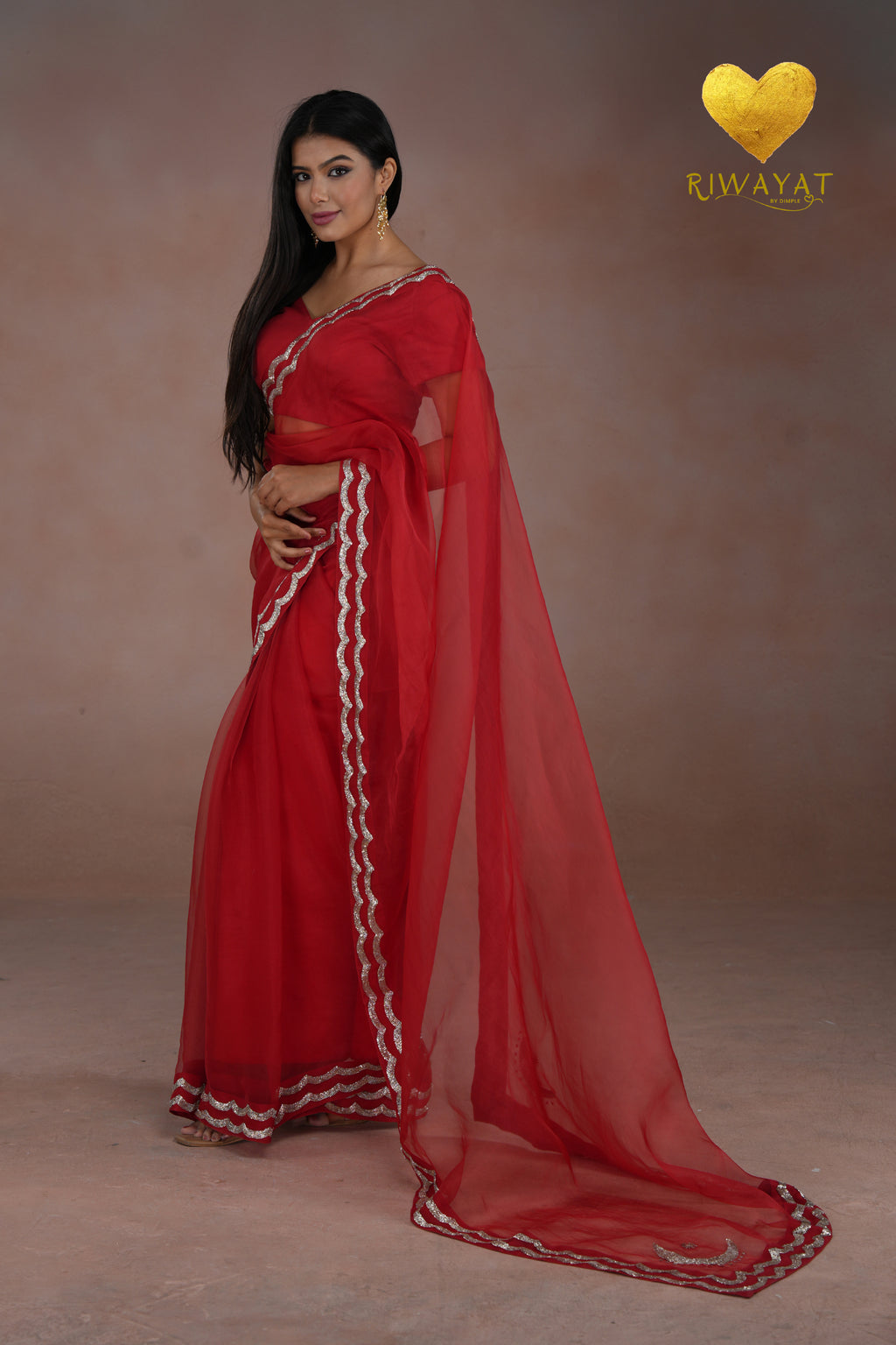 Red Silver & Gold Edge Saree