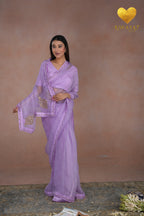 Lilac Kashmiri Leaf & Motif Embroidered Organza Saree