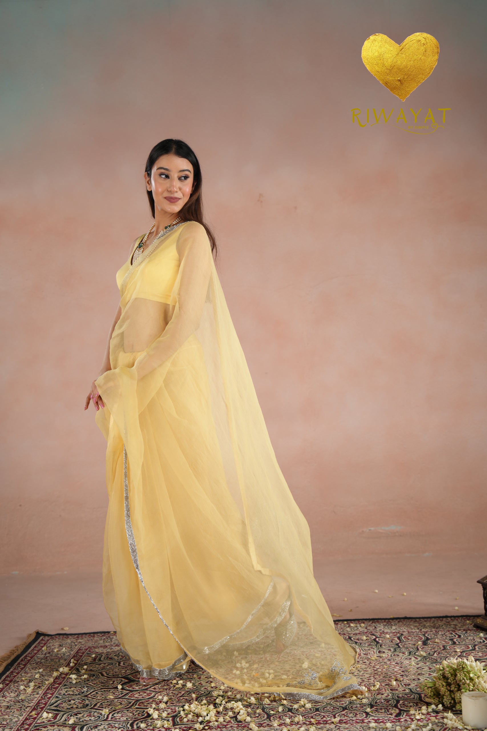 Butter Yellow Silver Cutdana Embroidered Organza Saree