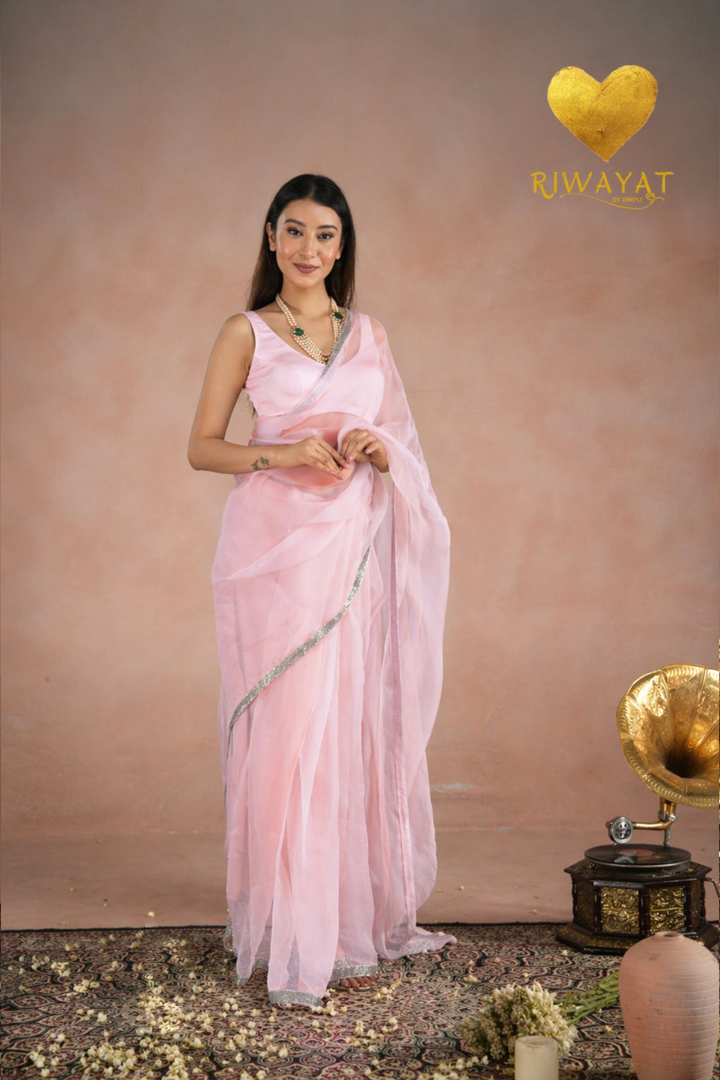 Silver Cutdana Embroidered Organza Saree