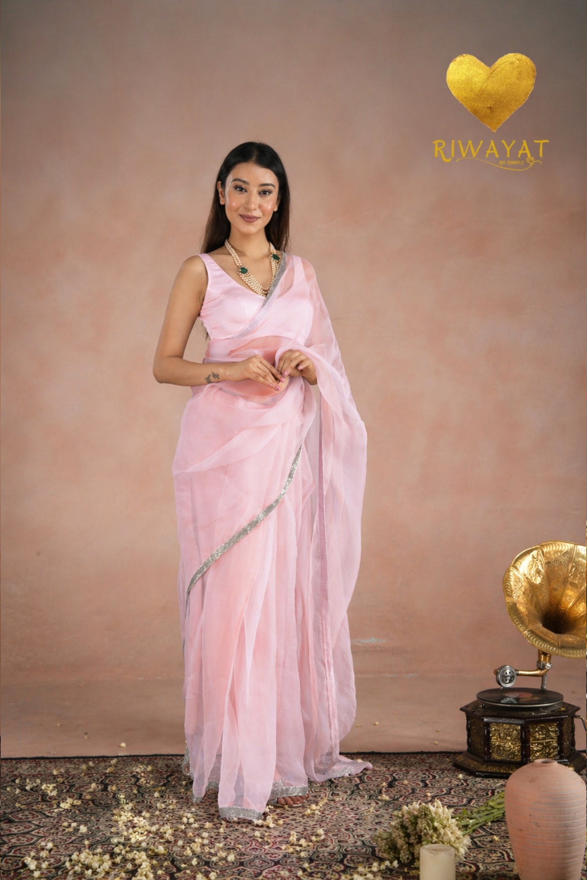 Silver Cutdana Embroidered Organza Saree