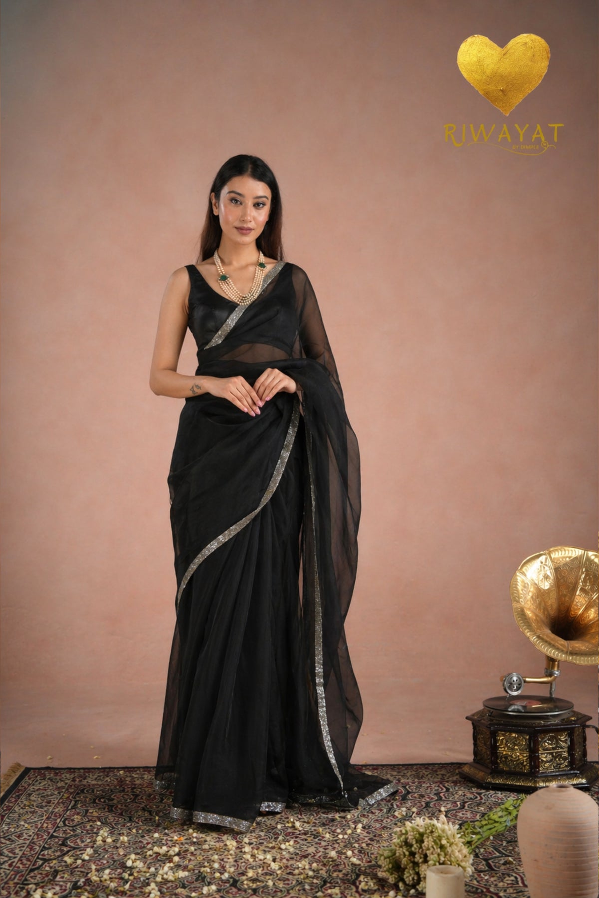 Silver Cutdana Embroidered Organza Saree