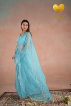 Silver Cutdana Embroidered Organza Saree