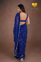 Royal Blue Organza Saree with Floral Swirl Embroidery