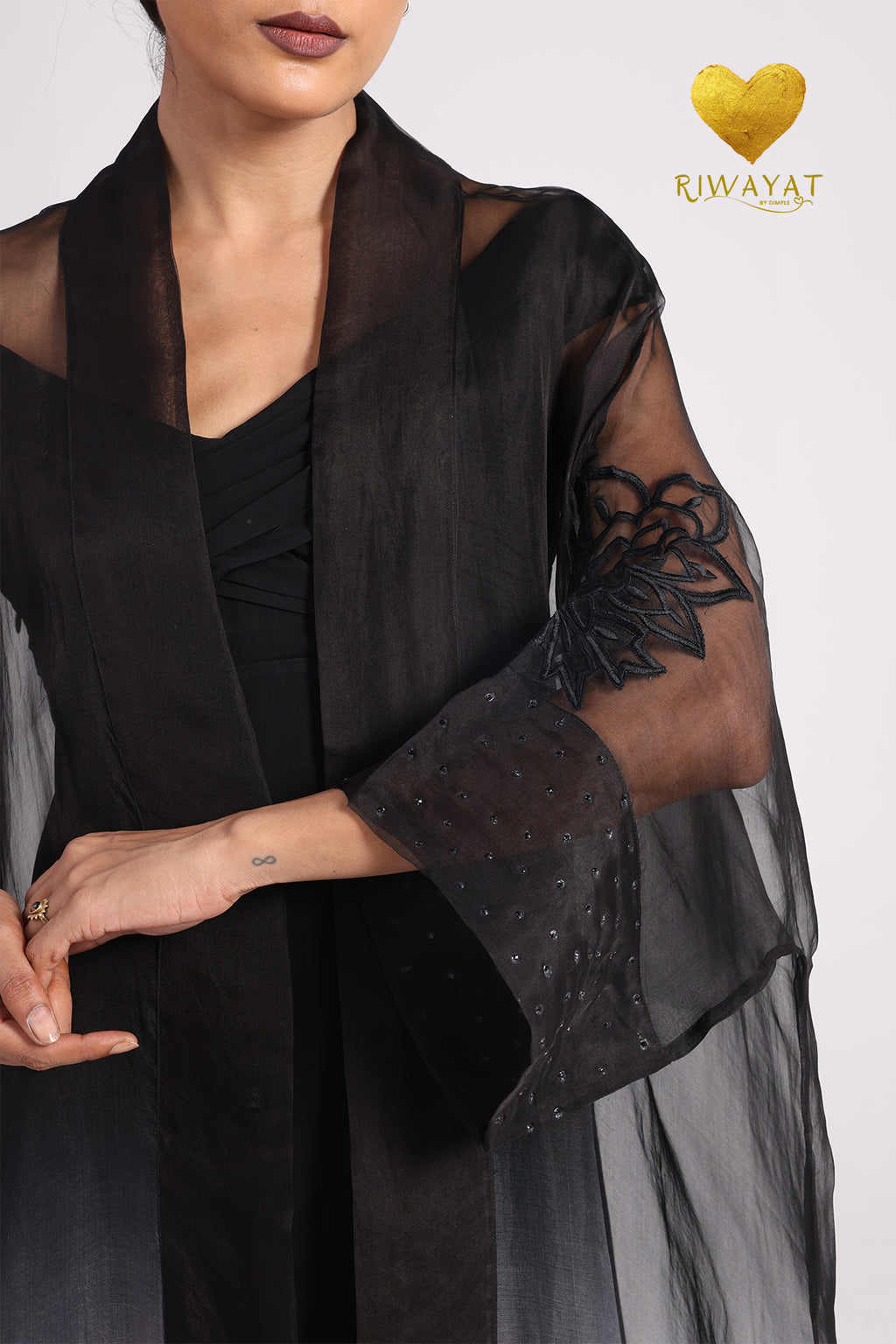 Yalla Habibi Black Dress with Pink Ombré Sheer Jacket