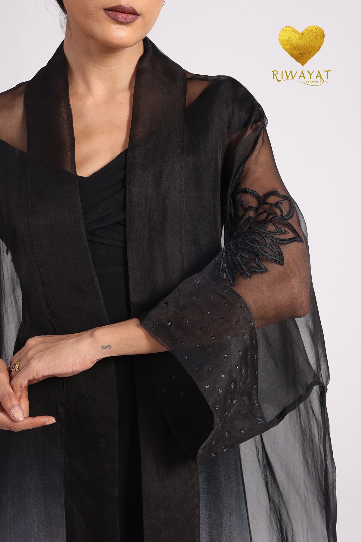 Yalla Habibi Black Dress with Pink Ombré Sheer Jacket
