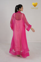 Yalla Habibi Peach Dress with Pink Sheer Jacket