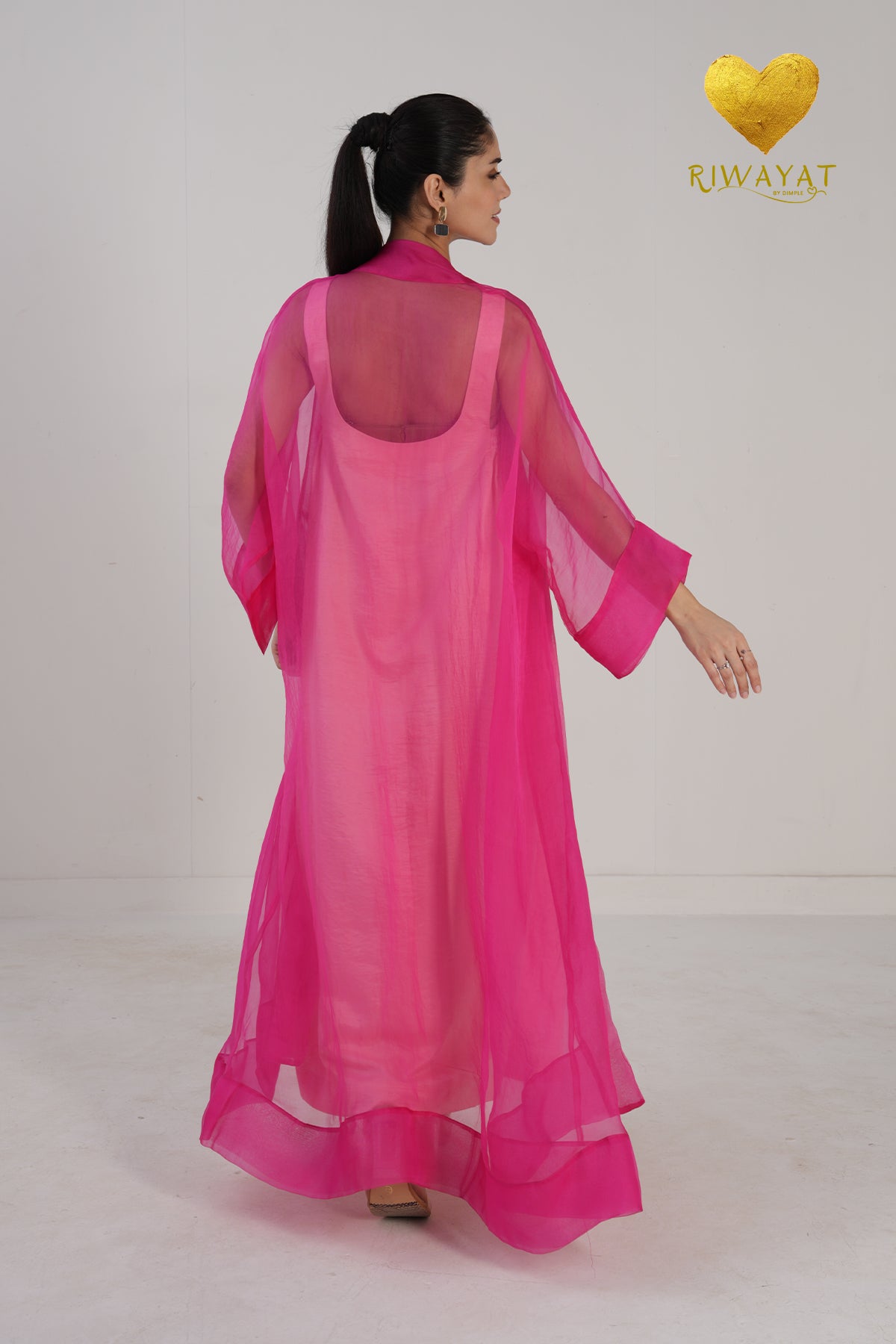 Yalla Habibi Peach Dress with Pink Sheer Jacket