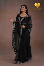 Jet Black Silver & Gold Edge Saree