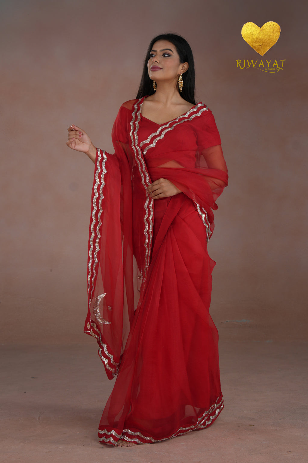 Red Silver & Gold Edge Saree