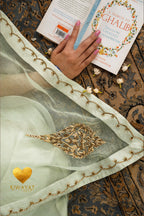 Pastel Green Kashmiri Leaf & Motif Embroidered Organza Saree