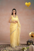 Butter Yellow Silver Cutdana Embroidered Organza Saree