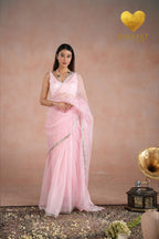 Silver Cutdana Embroidered Organza Saree