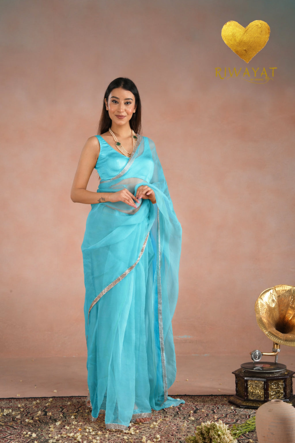 Silver Cutdana Embroidered Organza Saree