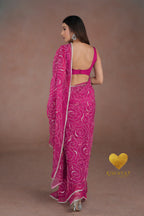 Deep Pink Organza Saree with Floral Swirl Embroidery