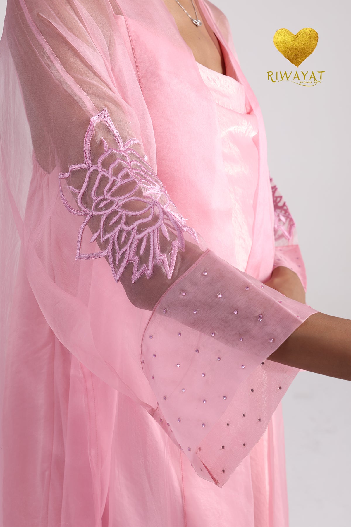 Yalla Habibi Blush Pink Dress with Floral Sheer Jacket