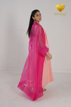 Yalla Habibi Peach Dress with Pink Sheer Jacket