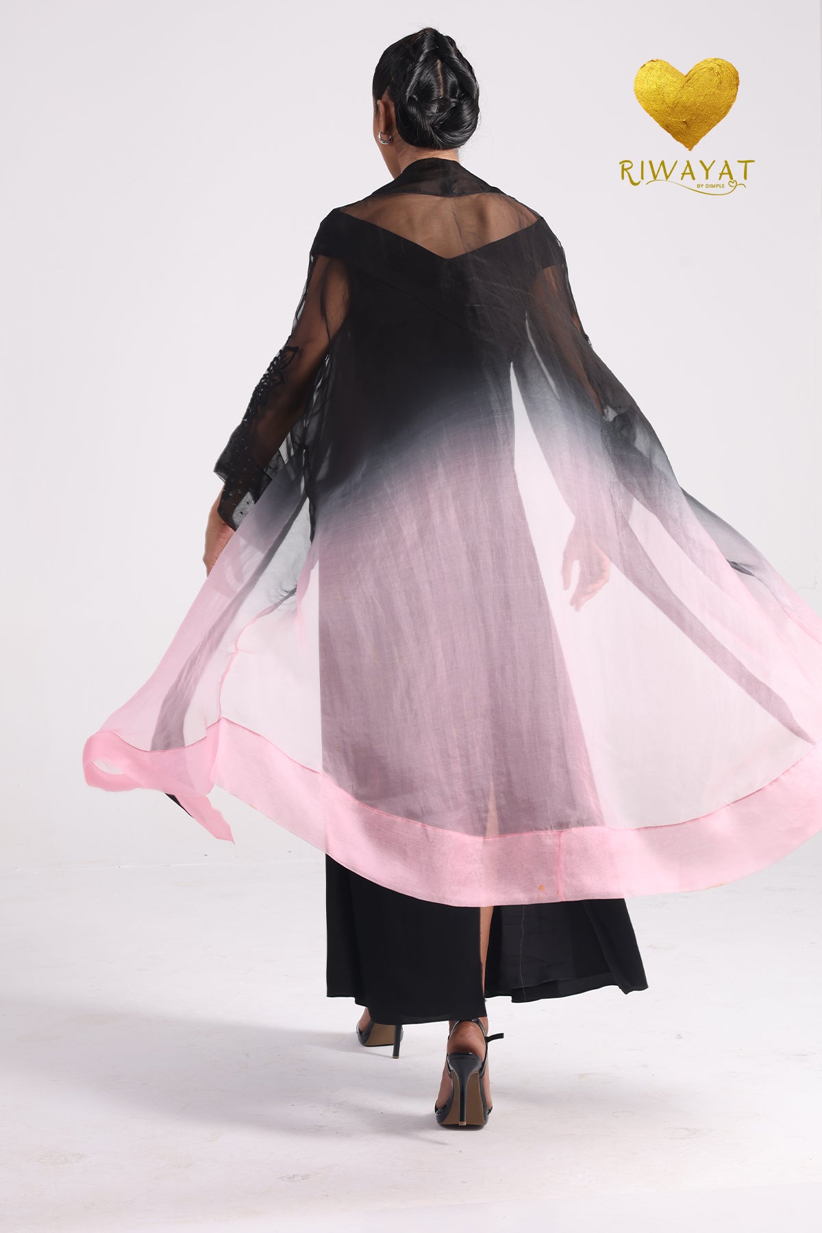 Yalla Habibi Black Dress with Pink Ombré Sheer Jacket