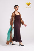 Yalla Habibi Burgundy Dress with Brown & Teal Ombré Jacket