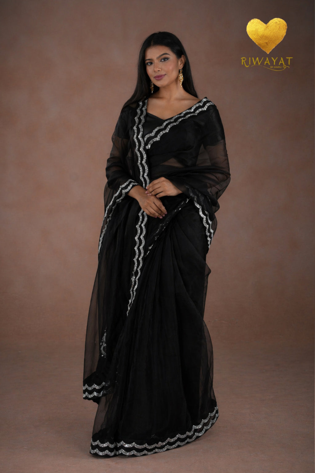 Jet Black Silver & Gold Edge Saree