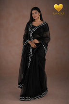 Jet Black Silver & Gold Edge Saree