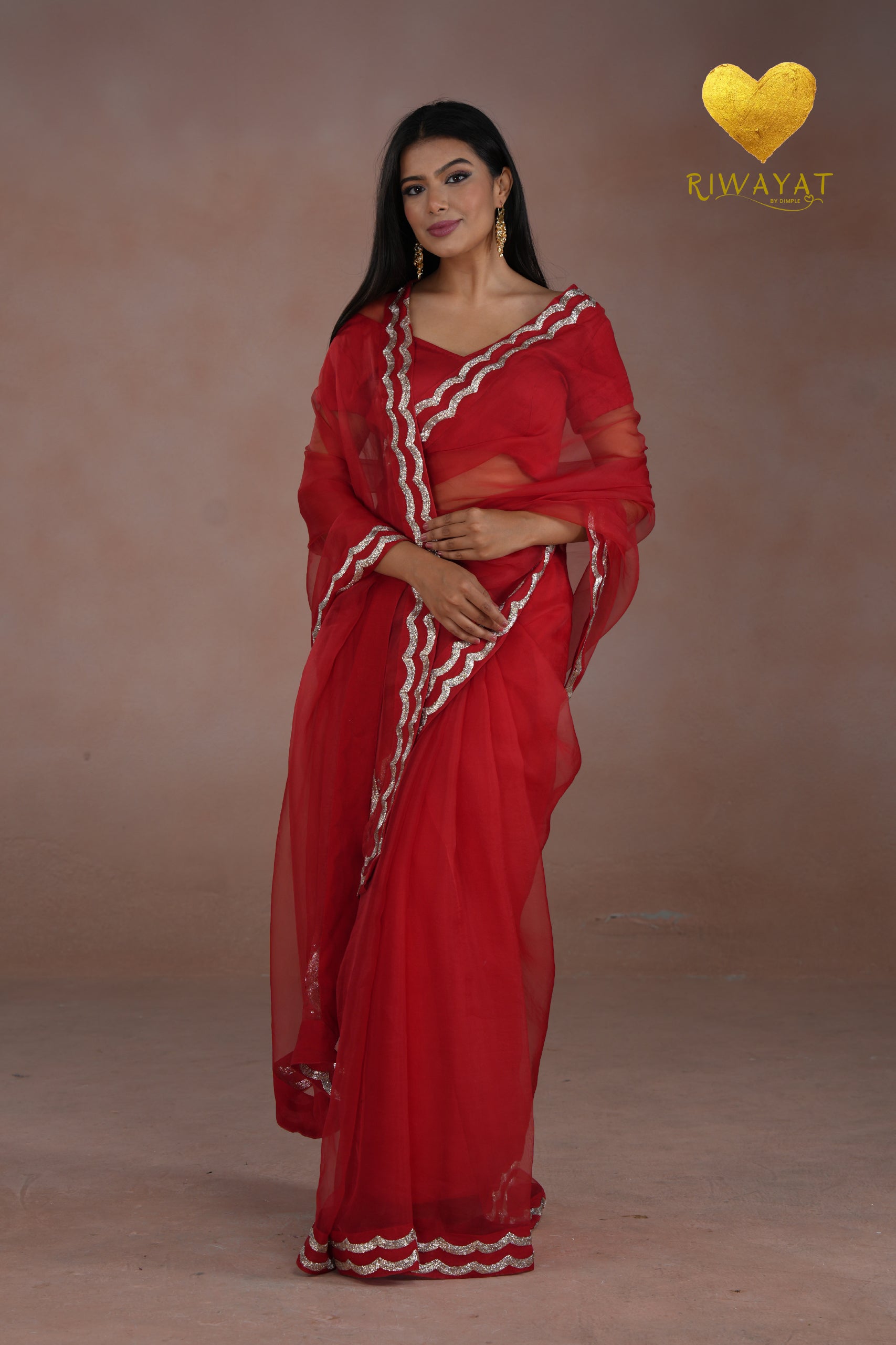 Red Silver & Gold Edge Saree