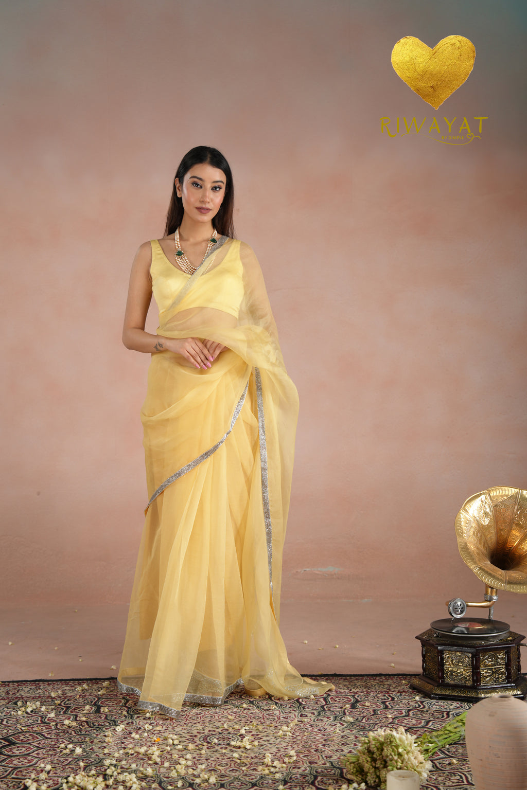 Butter Yellow Silver Cutdana Embroidered Organza Saree