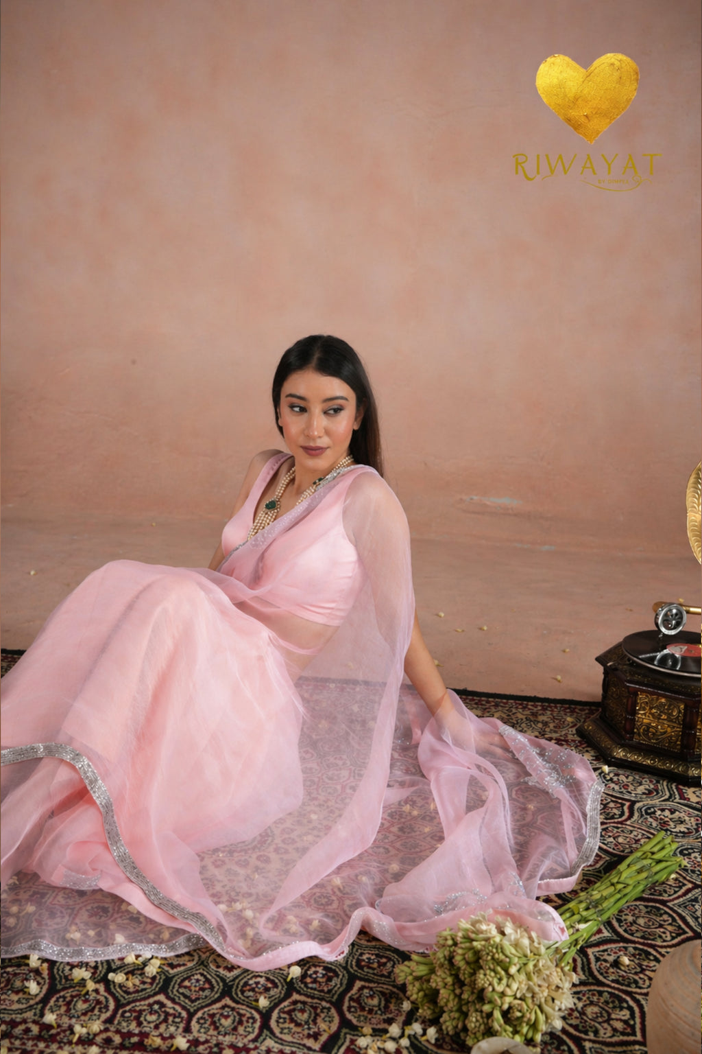 Silver Cutdana Embroidered Organza Saree