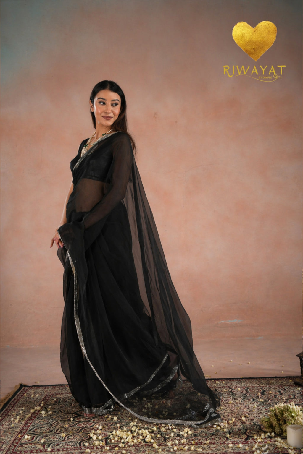 Silver Cutdana Embroidered Organza Saree